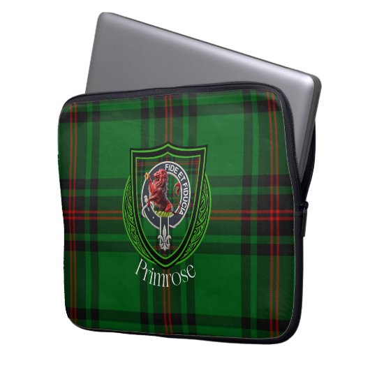 Primrose Scottish Clan Tartan & Crest Laptopschutzhülle (Vorderseite Links)