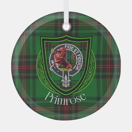 Primrose Scottish Clan Tartan & Crest Ornament Aus Glas (Vorderseite)