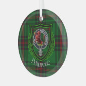 Primrose Scottish Clan Tartan & Crest Ornament Aus Glas (Vorderseite links)