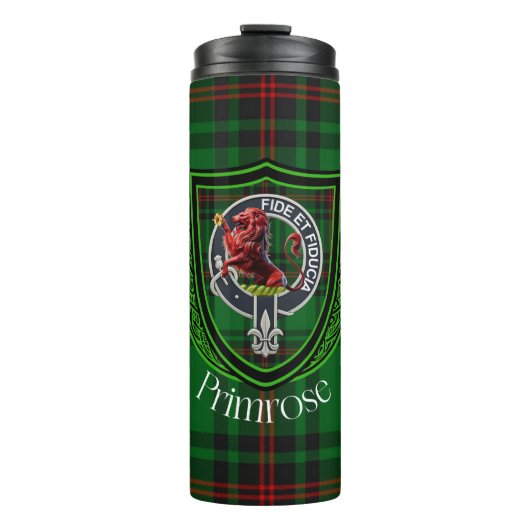 Primrose Scottish Clan Tartan & Crest Thermosbecher (Vorderseite)