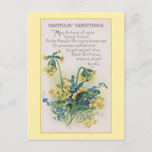 Primrose und vergiss-Me-Nicht Vintager Geburtstag Postkarte (Vorderseite)