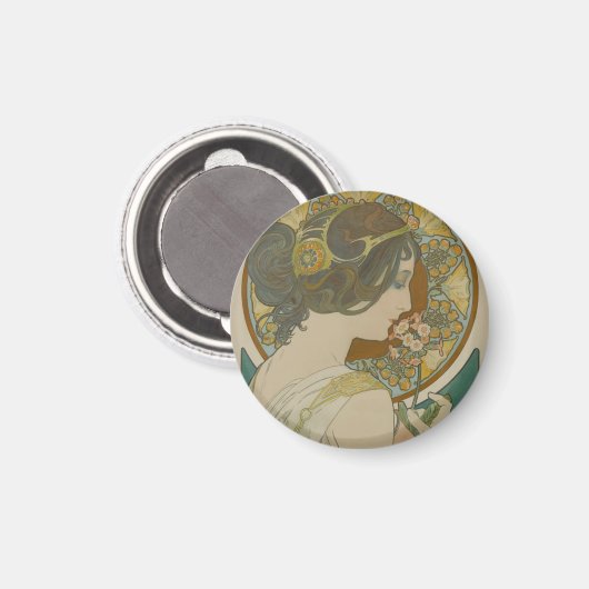 Primrose von Alphonse Mucha (1899) Magnet (Vorderseite/Rückseite)