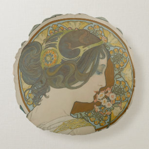 Primrose von Alphonse Mucha (1899) Rundes Kissen