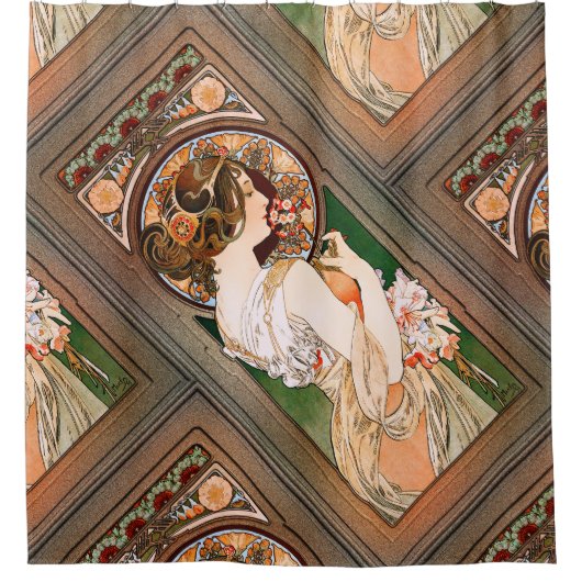 Primrose von Alphonse Mucha Duschvorhang (Vorderseite)