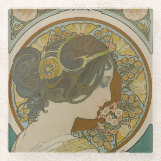 Primrose von Alphonse Mucha Glasuntersetzer (Vorderseite)