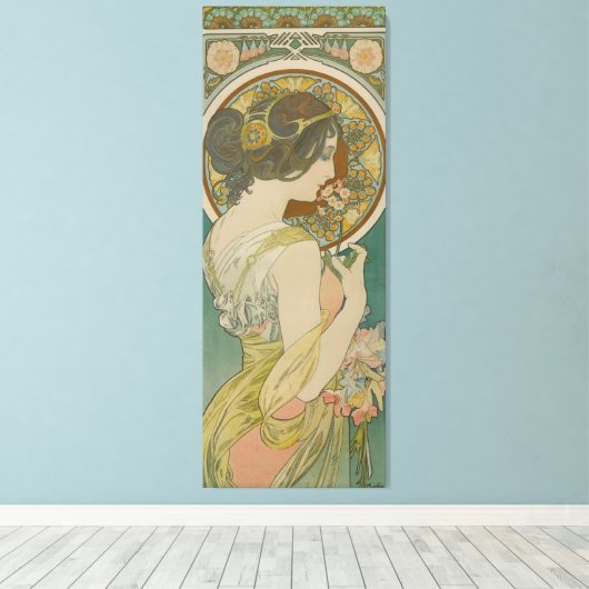 Primrose von Alphonse Mucha Leinwanddruck (Insitu (Holzboden))
