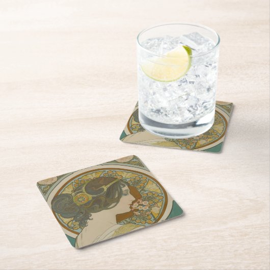 Primrose von Alphonse Mucha Rechteckiger Pappuntersetzer (Vor Ort)