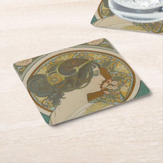 Primrose von Alphonse Mucha Rechteckiger Pappuntersetzer (angewinkelt)