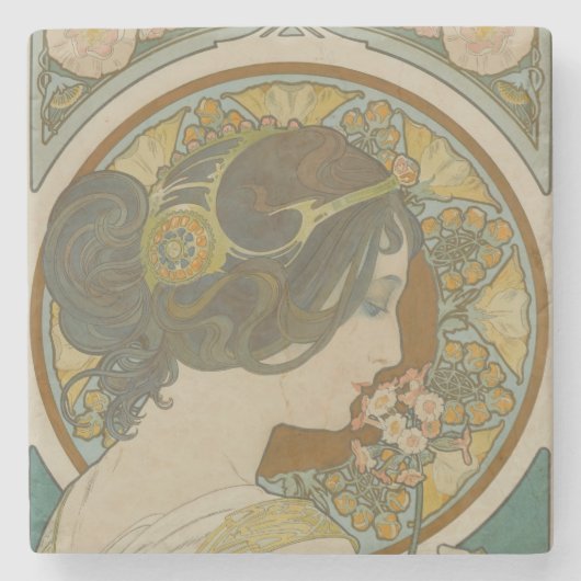 Primrose von Alphonse Mucha Steinuntersetzer (Vorderseite)