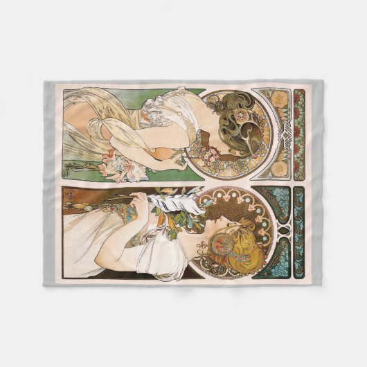 Primrosen und Feather, Mucha Fleecedecke (Vorderseite (Horizontal))