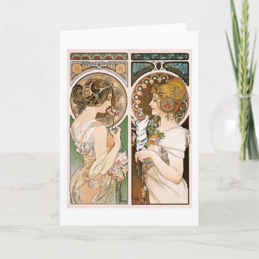 Primrosen und Feather, Mucha Karte (Vorderseite)