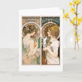 Primrosen und Feather, Mucha Karte (Gelbe Blume)