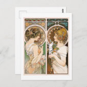 Primrosen und Feather, Mucha Postkarte (Vorne/Hinten)