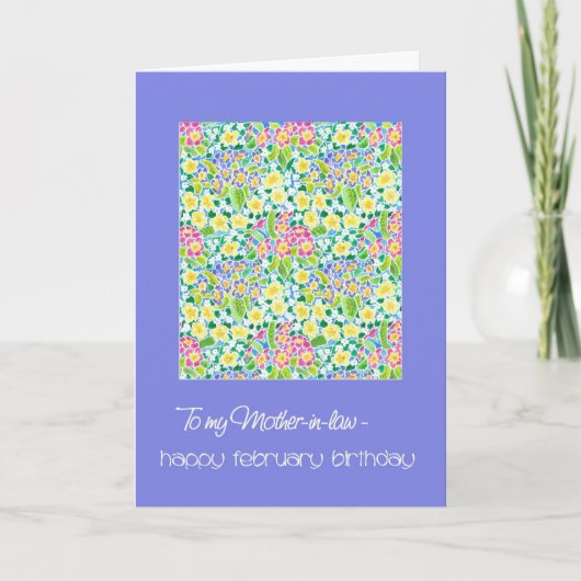 Primroses February Birthday Card, Schwiegermutter Karte (Vorderseite)