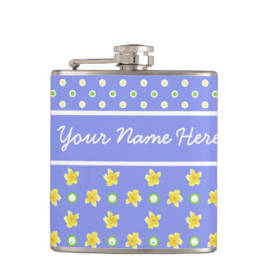 Primroses-Flachmann: Personalisieren: Tupfen, Blau Flachmann