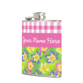 Primroses Hip Flask to Personalize: Pink Gingham Flachmann (Links)