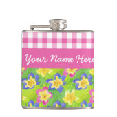 Primroses Hip Flask to Personalize: Pink Gingham Flachmann (Vorderseite)