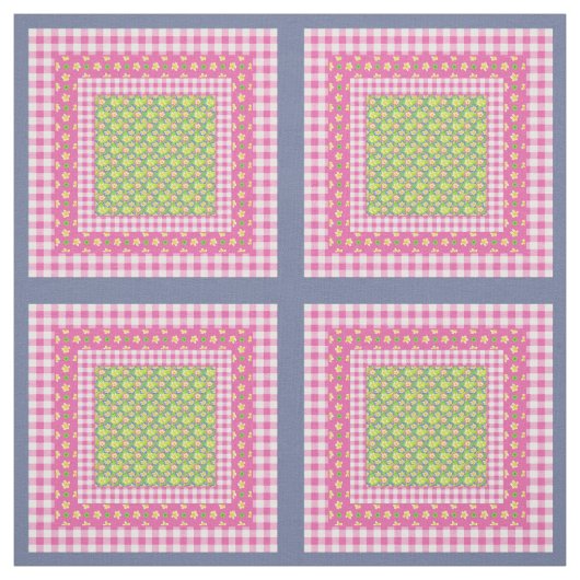 Primroses Pink Blue Green Imitats Muster Stoff (Muster)