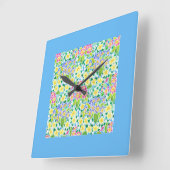 Primroses Square Wall Clock, türkisfarbene Grenze Quadratische Wanduhr (Winkel)