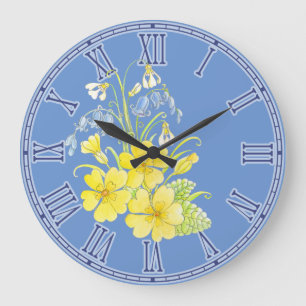 Primula, bluebells, snowdrops floral wall clock große wanduhr