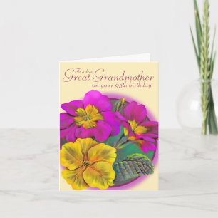 Primula great Grandmother 95 yellow birthday card Karte