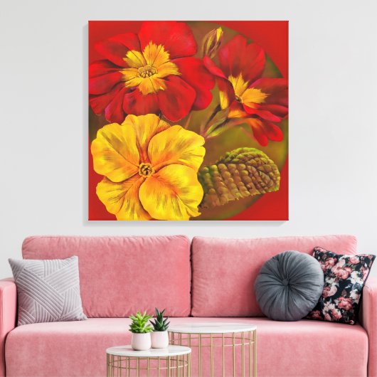 Primula Leinwand Rot Kunstschrift (Insitu (Wohnzimmer))