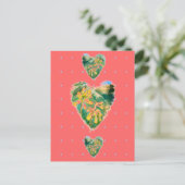 Primula Veris Hot Pink Yellow & Green Hearts Postkarte (Stehend Vorderseite)