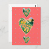Primula Veris Hot Pink Yellow & Green Hearts Postkarte (Vorne/Hinten)