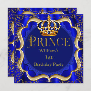 Prince 1. Geburtstag Boy Royal Blue Gold Crown A Einladung
