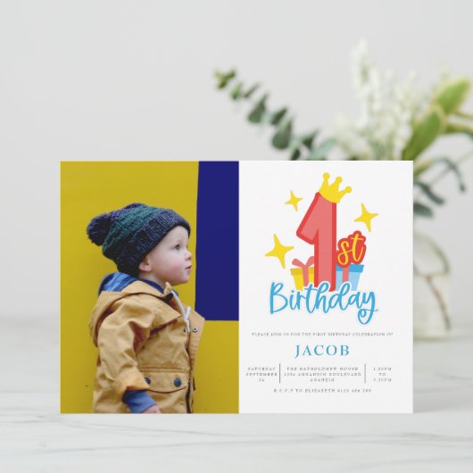 Prince 1. Geburtstag Party Foto Einladung (Stehend Vorderseite)