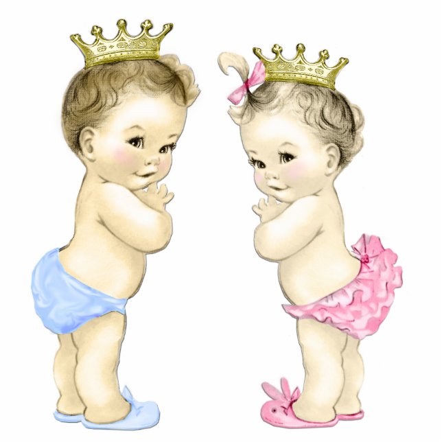 Prince and Princess Boy and Girl Twin Baby Shower Freistehende Fotoskulptur (Vorne)
