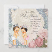 Prince and Princess Twin Baby Shower Einladung (Vorderseite)