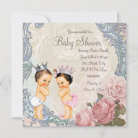 Prince and Princess Twin Baby Shower Einladung (Vorderseite)