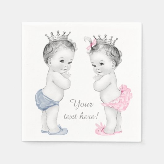Prince and Princess Twin Baby Shower Serviette (Vorderseite)