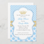 Prince Baby Dusche Einladung Blue Gold Glitzer (Vorne/Hinten)