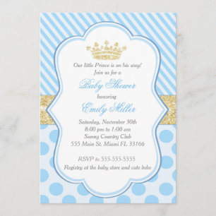 Prince Baby Dusche Einladung Blue Gold Glitzer