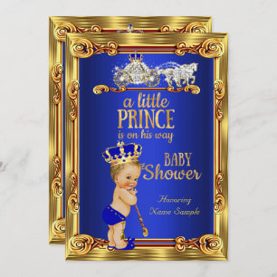 Prince Baby Dusche Royal Blue Gold Carriage Blond Einladung