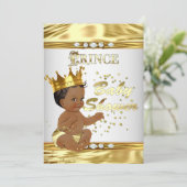 Prince Baby Dusche White Gold Foil Ethnic Einladung (Stehend Vorderseite)