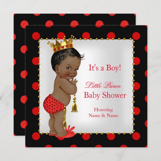 Prince Baby Duwer Red Black Boy Ethnic Einladung (Vorne/Hinten)