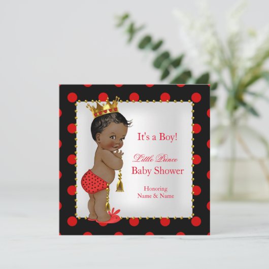 Prince Baby Duwer Red Black Boy Ethnic Einladung (Stehend Vorderseite)
