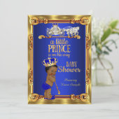 Prince Baby Duwer Royal Blue Gold Carriage Ethnic Einladung (Stehend Vorderseite)