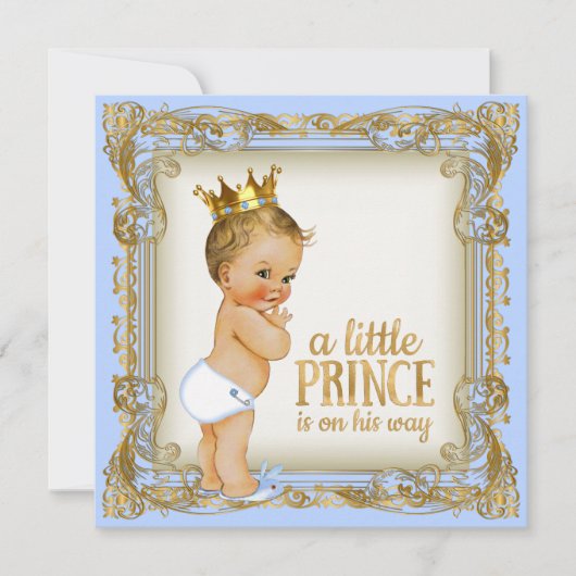 Prince Baby Shower Baby Blue Gold Prince Einladung (Vorderseite)