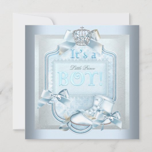 Prince Baby Shower Baby Boy Blue Damask Shoe Einladung (Vorderseite)