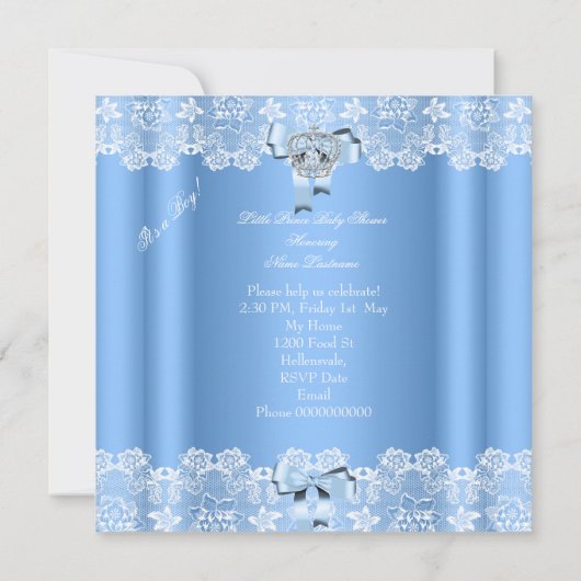 Prince Baby Shower Baby Boy Blue Leace Shoe 6a Einladung (Rückseite)