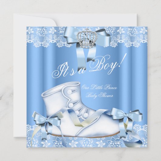 Prince Baby Shower Baby Boy Blue Leace Shoe 6a Einladung (Vorderseite)