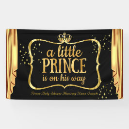 Prince Baby Shower Black Gold Crown Drapes Banner