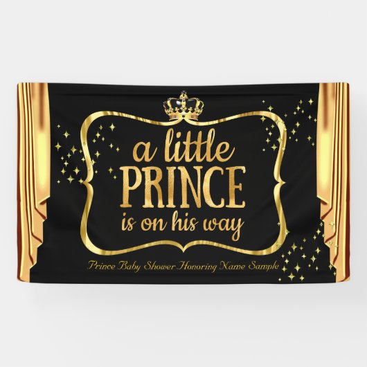 Prince Baby Shower Black Gold Crown Drapes Banner (Horizontal)
