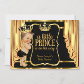 Prince Baby Shower Black Gold Drapes Brünett Einladung (Vorderseite)