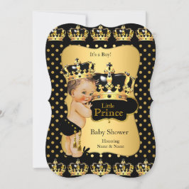 Prince Baby Shower Black Gold Polka Dot Brünett Einladung