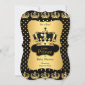 Prince Baby Shower Black Gold Polka Dot Einladung (Vorderseite)
